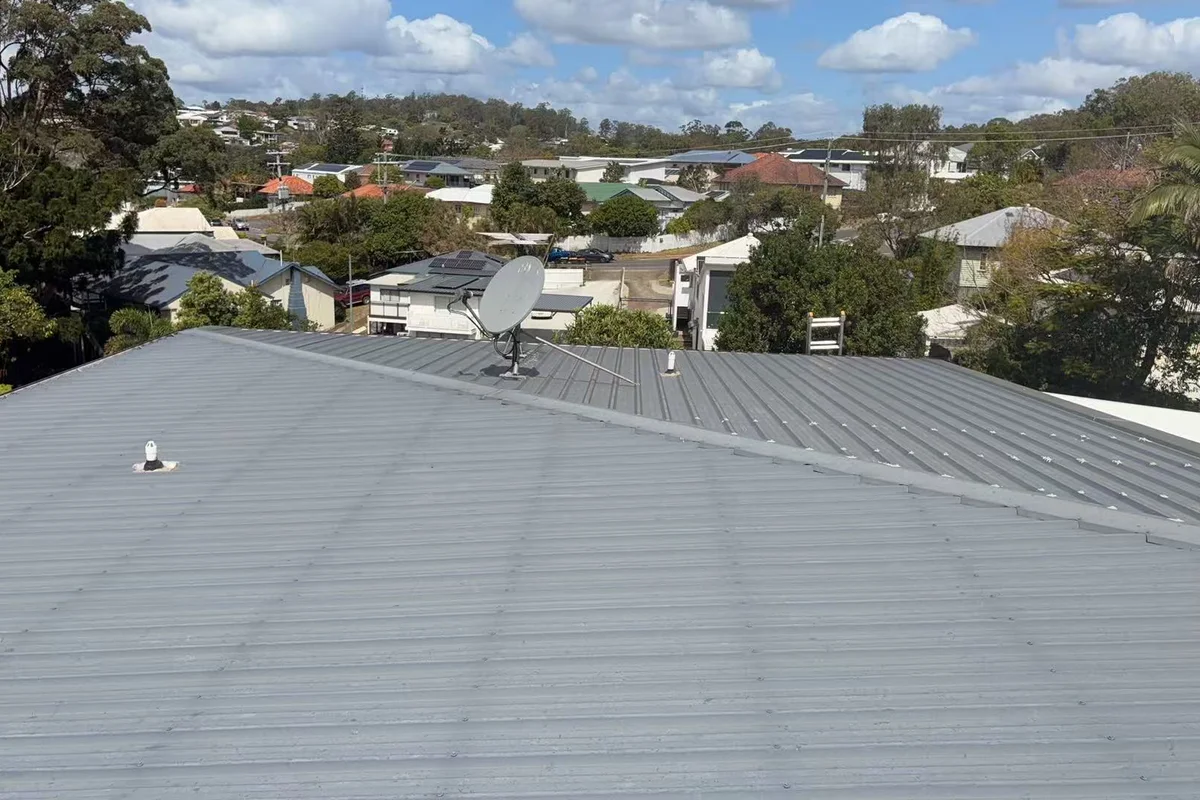 Grey profiled metal roof photographed on site