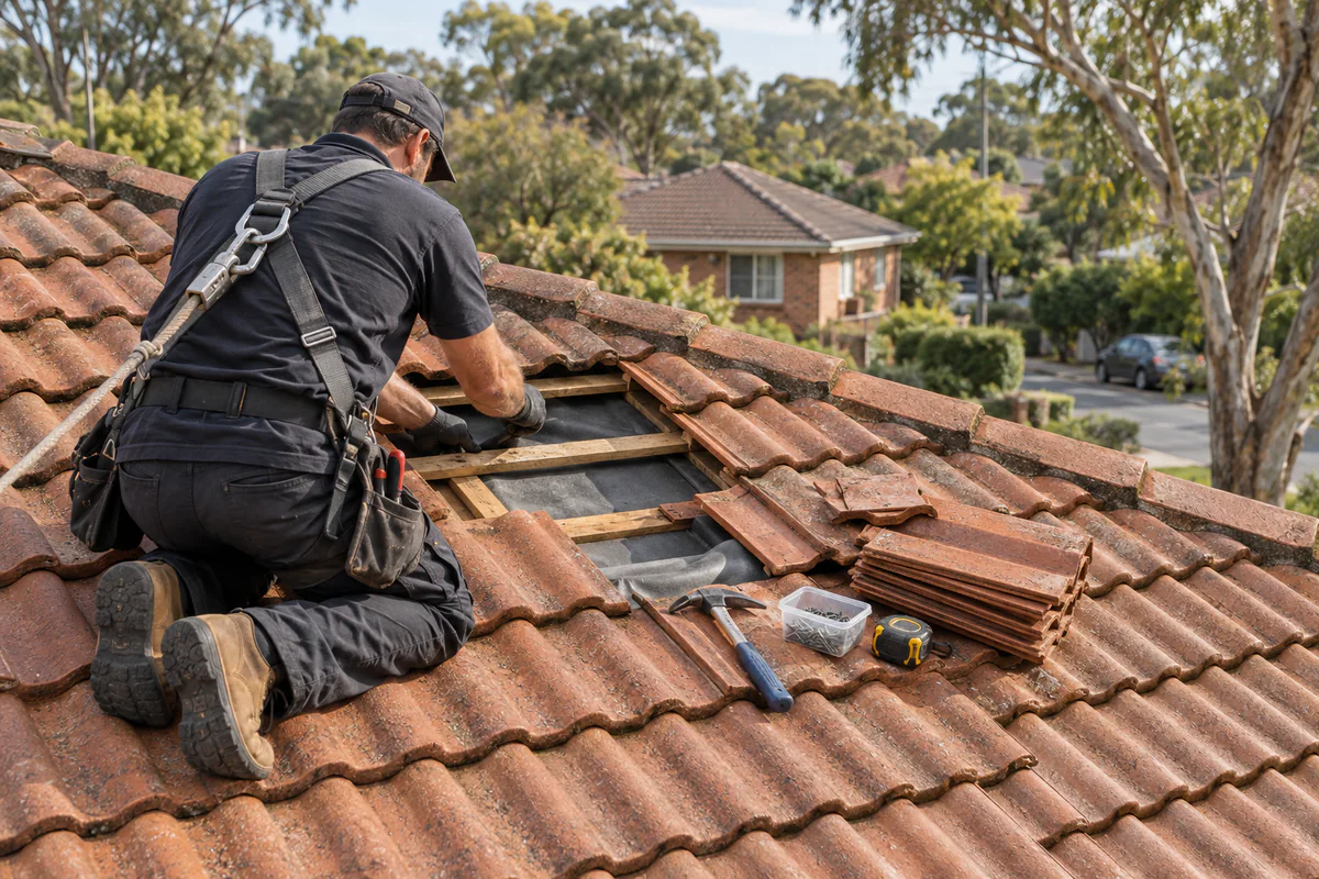 Local underlay and tile repair on a terracotta roof