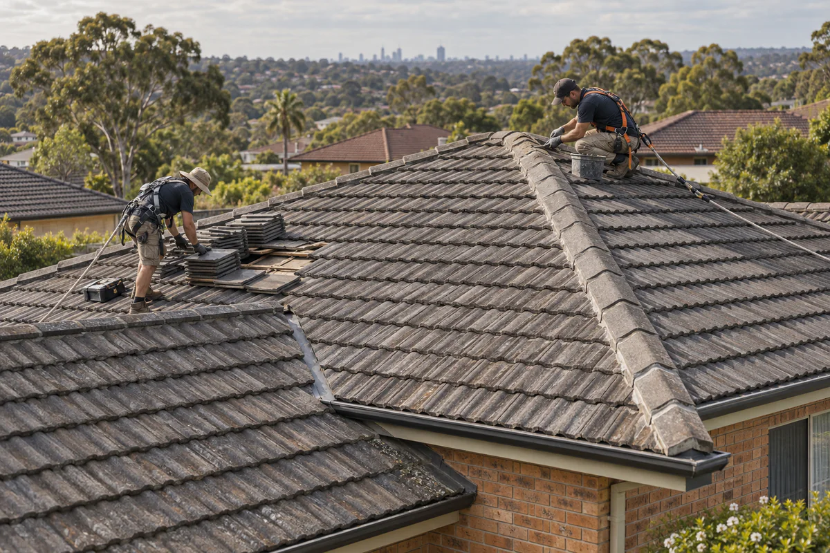 Ridge and tile preparation during roof restoration